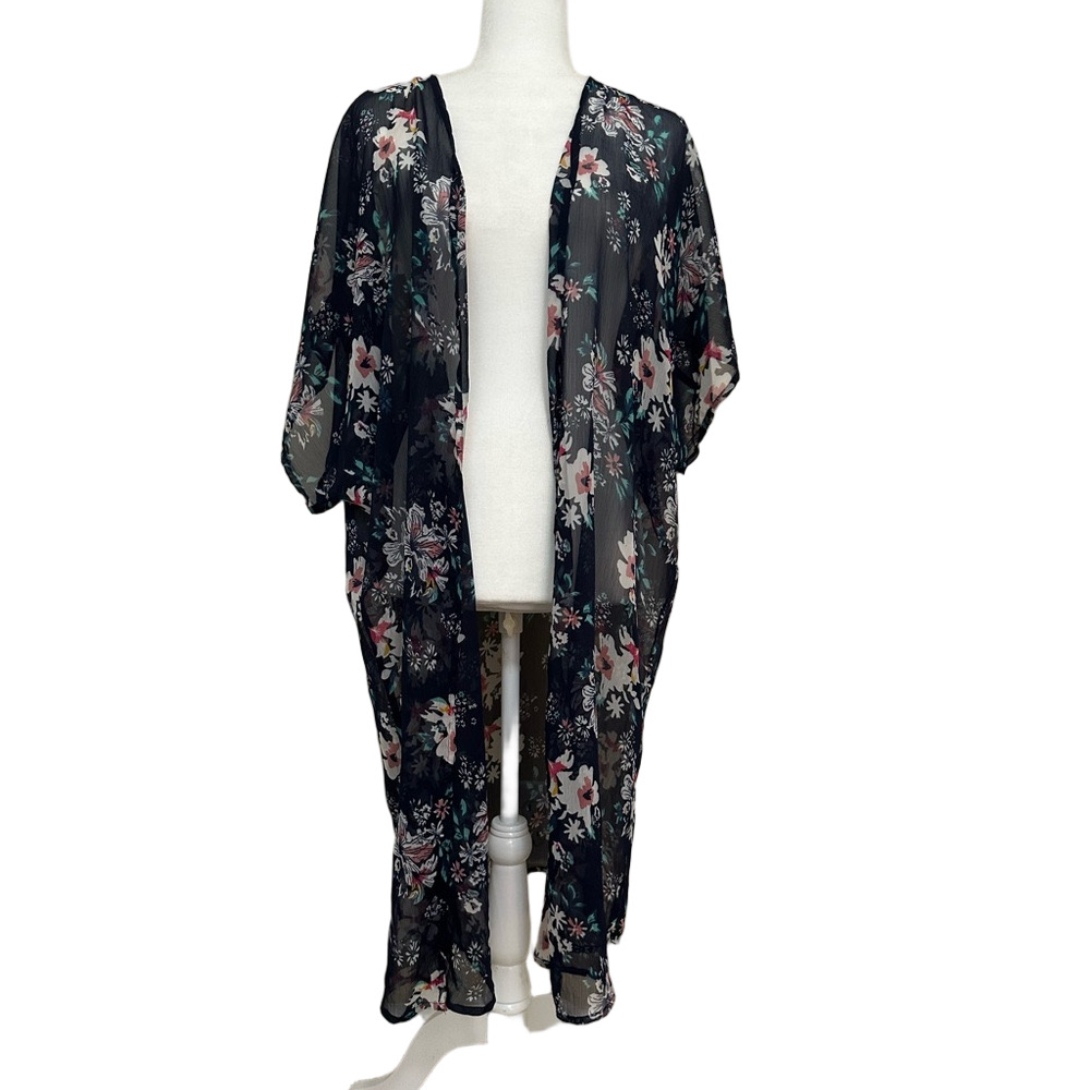 Dizzy Gal Open Front Multicolor Floral Kimono